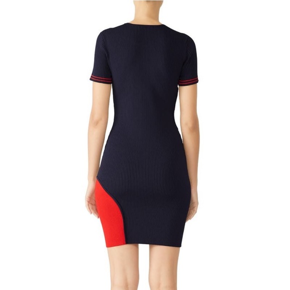 Parker Ruthie Rib Knit Short Sleeve Striped Side Cutout Mini Dress Navy Sz M - Picture 3 of 12